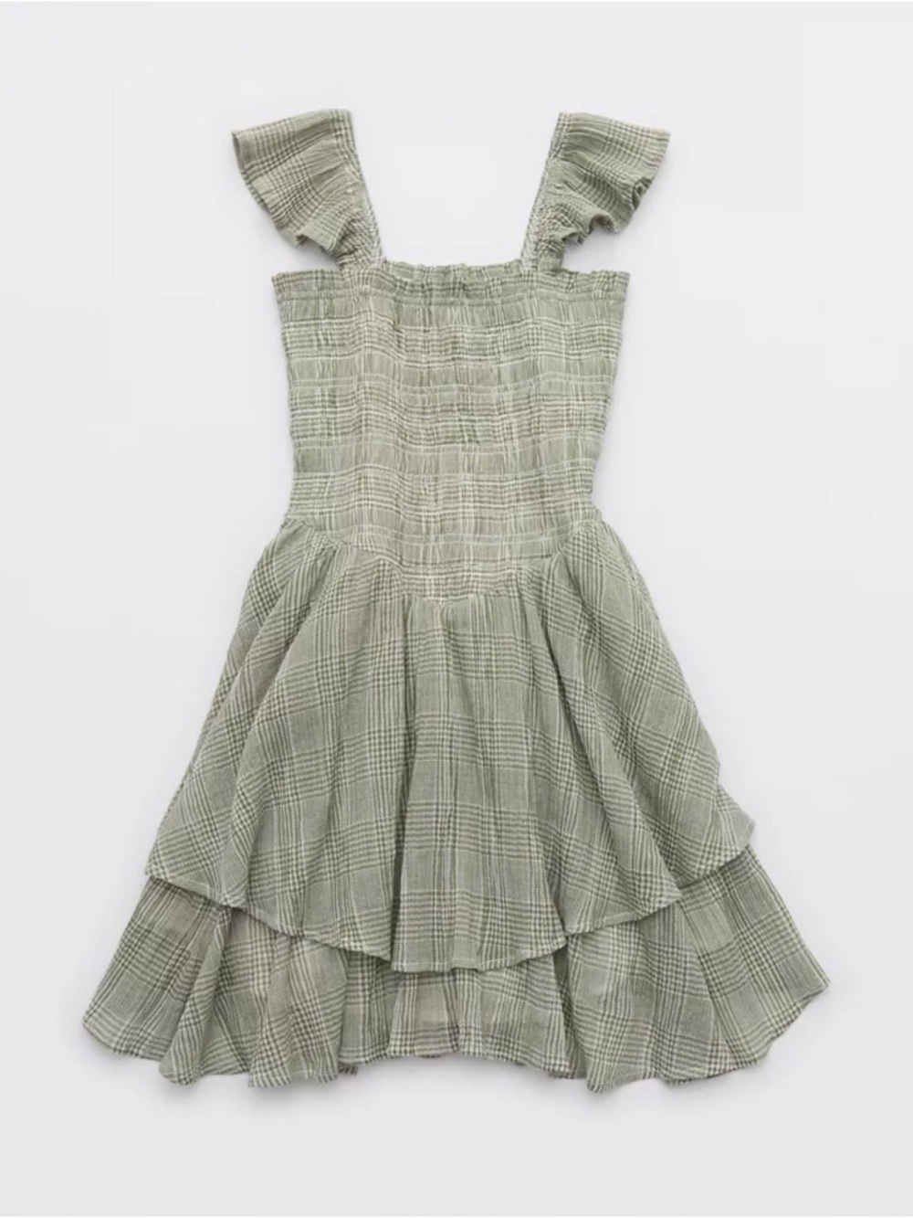 NWT Aerie Sage Green Smocked Ruffle Mini Dress - Picture 3 of 4